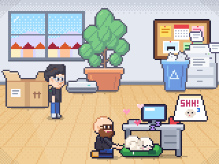 Under Sven's Desk: First day at the office. Peace under Sven's desk.